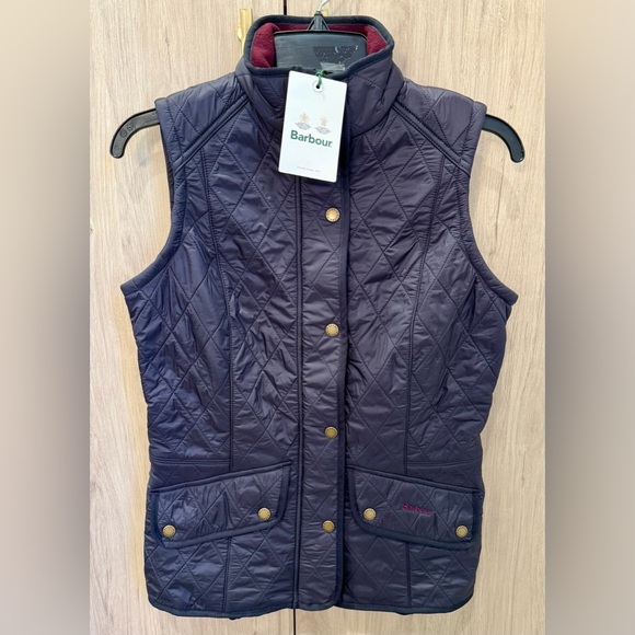 NWTs Barbour Cavalry Gilet/Vest. Navy-Merlot. Size 6 US - Picture 1 of 9